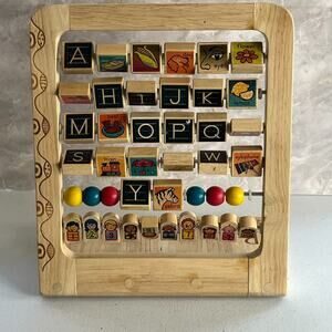 Wooden Alphabet Abacus ABCs Numbers Learning Activity Center Educational Toy
